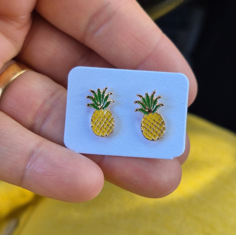 Pineapple Goldtone Earrings - Yellow and Green Lightweight Women Accesories